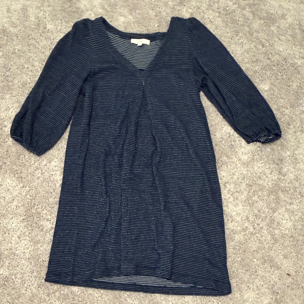 Ann Taylor Loft Navy Striped V-Neck Dress